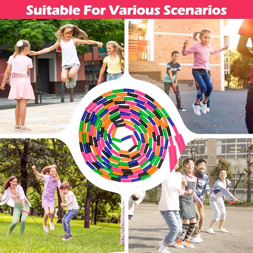 Coolrunner 16 FT Long Jump Rope(1 PACK), Double Dutch Jump Ropes, Soft Beaded Skipping for Kids Adults, Plastic Segmented Long Enough for 4-5 Jumpers - color: Pink