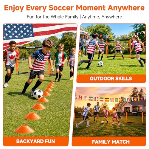 2 Pack Kids Soccer Goals for Backyard Set, 4x3 ft Pop Up Soccer Goal - color: Black Orange