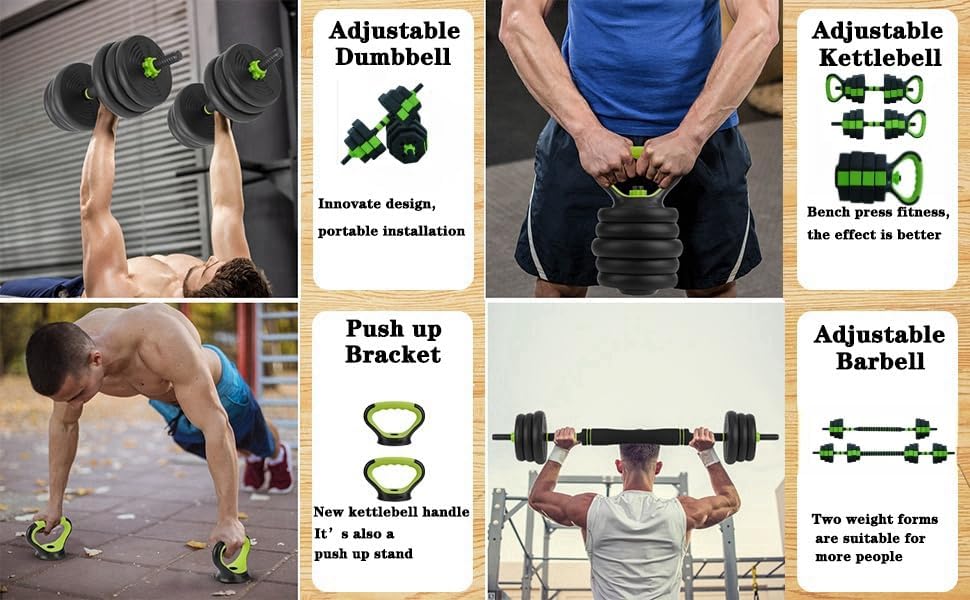 44LBS 4-in-1 Adjustable Dumbbell Kettlebell Set, Convertible to Barbell & Push-Up Stand, Soft Shoulder Pad Multi-Function Weight Set, Non-Slip Iron Handle Home Gym Full Body Strength Training Fitness Equipment for Men Women