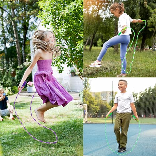 Jump Rope for Kids, Adjustable Jump Ropes for 4 5 6 7 8 10 12, Tangle Free - color: Green and Purple