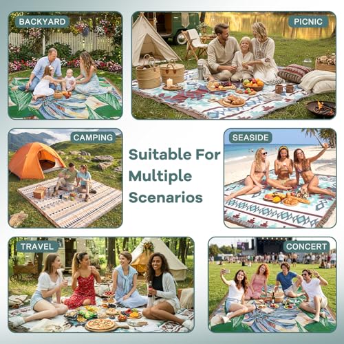 2 in 1 Extra Large Boho Beach Blanket Towel Giant Woven Outdoor Rug Picnic Mat Camping Gear Cruise Essential 2026 Summer Vacation Must Have Airplane Travel Accessories Costa Rica Hawaii Trip Stuff - color: Boho Brown