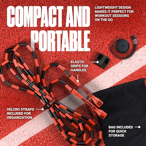Sportbit Custom-Fit Beaded Jump Rope – Adjustable Length for Kids & Adults, Men & Women – Durable Fitness Rope for Gym & Home - color: Black/Red