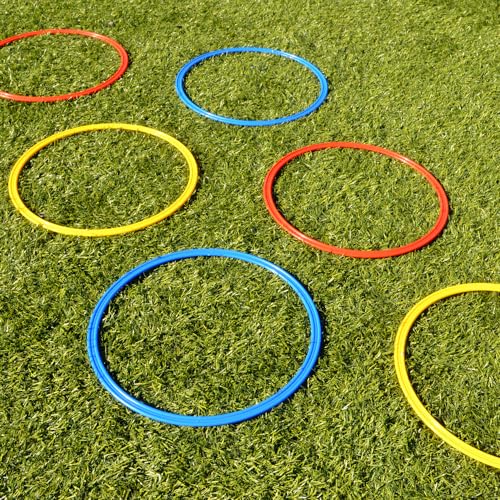 AGORA Sports Speed Ring Set for Basketball, Football, and Soccer, Sharpen Footwork, Agility, and Speed - Set of 12 in Red, Blue, and Yellow