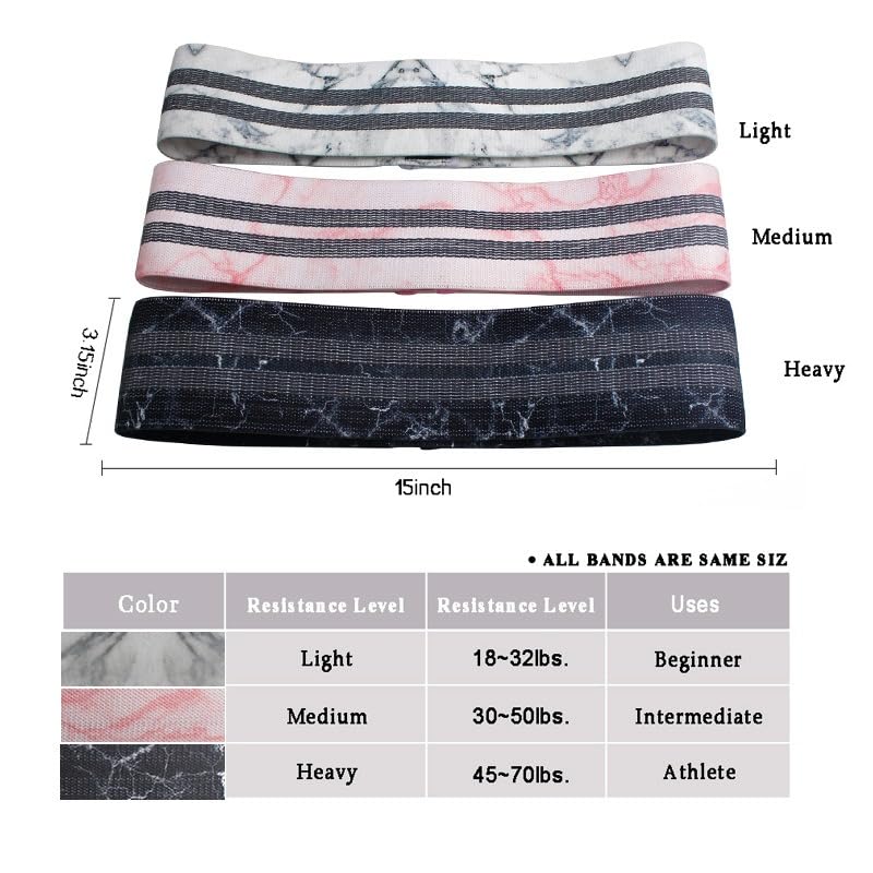 Hip Resistance Bands for Women & Men – Set of 3 Non-Slip Fabric Booty Bands for Squats, Glutes, Legs & Home Workouts – Multiple Resistance Levels