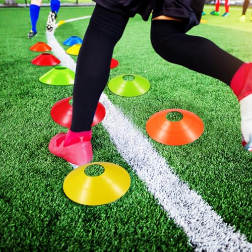 Toyvian Soccer Disc Cones for Training - 30 Multi-Color Agility Practice Cones with Mesh Bag 7.40 Inch Durable Pe Cones for Football Basketball Sports Drills