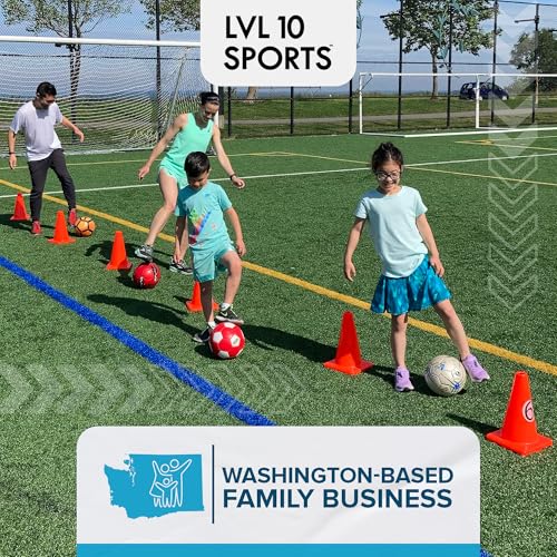 LVL10 Pro Training Cones - 12" Large Soccer Cones for Sports Training - for Basketball, Football, Basketball and Agility Drills - Soccer Field Markers that Won't Crack, Slide or Fly