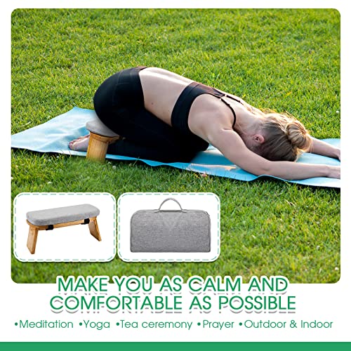 Meditation Bench with Carrying Bag, Meditation Kneeling Stool Portable Yoga Meditation Bench Ergonomic Foldable Prayer Stool with Soft Cushion for Kneeling Sitting Prayer Extended Practice