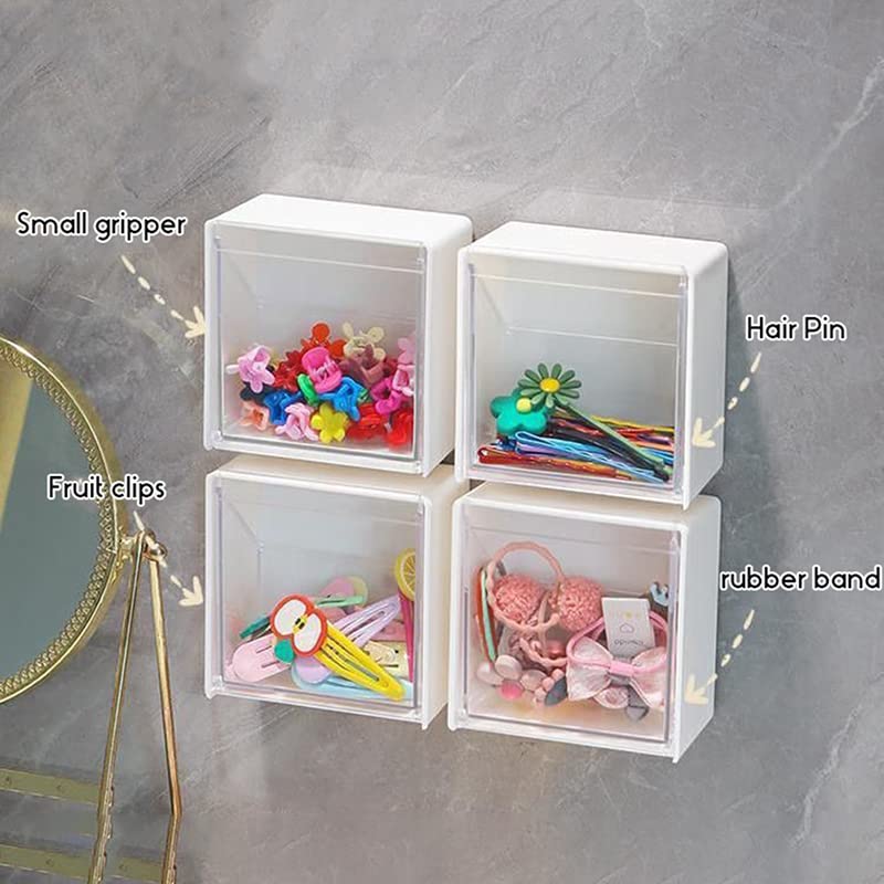 Wall Mount Storage Box Cotton Pads Holder Dispenser Clear Acrylic Organizer Box No Drill Adhesive for Bathroom Kitchen for Powder Puff Lipstick Hair String Rubber Band