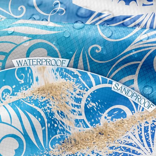 Beach Blanket Waterproof Sandproof Large Sand Free,78''X81''/10'X9' Oversized Sandless Lightweight Blanket Picnic Mat for Beach Travel Camping Hiking with Stakes