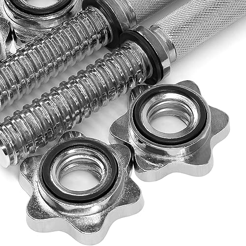 Yes4All Threaded Dumbbell Handles, Adjustable Dumbbell Bar Pair, 14/16/18/24-Inch Sizes, Fits 1" or 1.15" Plates, Non-Slip Grip, Secure Star-Lock Collars - color: 24" - Chrome & Rubber - Silver, size: 1 inch