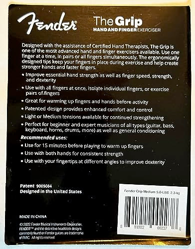 Fender GRIP Hand and Finger Exerciser – Best Ergonomic Finger Strengthener to improve play on all stringed instruments (Guitar, Bass, Violin, etc.) (Tensions: WHITE=5-Lbs; RED=7-Lbs; BLACK=9-Lbs) - color: White