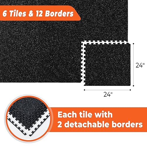 SUPERJARE 0.4'' Thick 6 Pcs 24 Sq Ft Rubber Top Exercise Equipment Mats - size: 6 Tiles (24 Sq Ft)