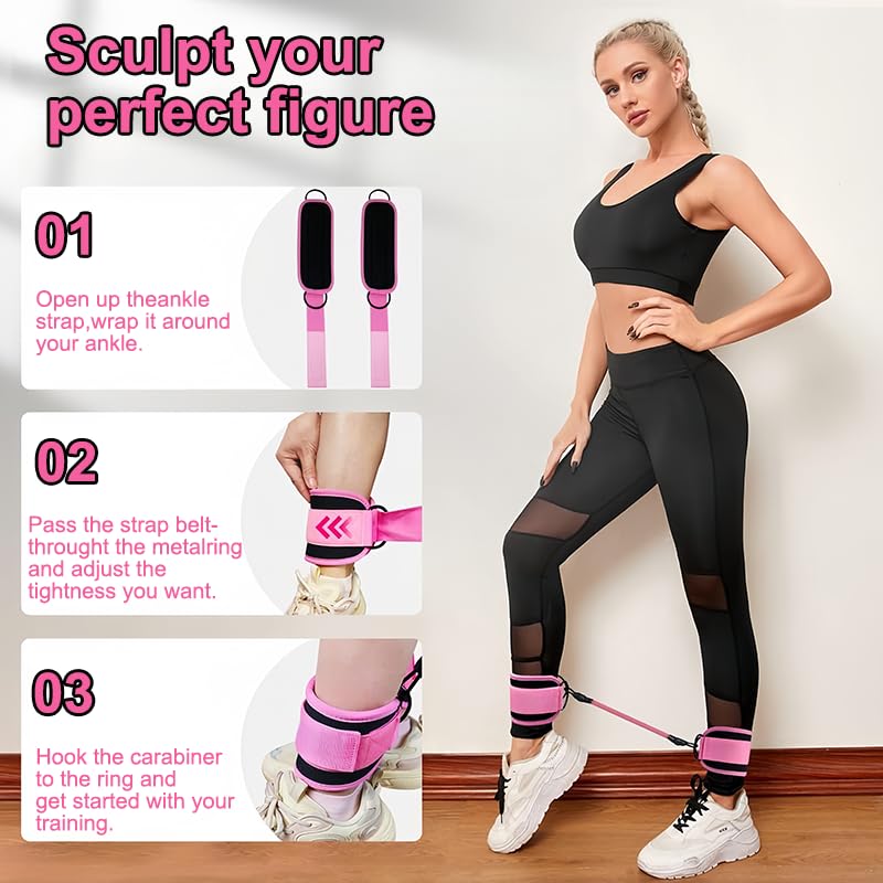 Ankle Resistance Bands with Cuffs Set, Ankle Bands for Working Out, Exercise Bands for Legs and Butt, Workout Equipment for Fitness Training, Ankle Straps for Women