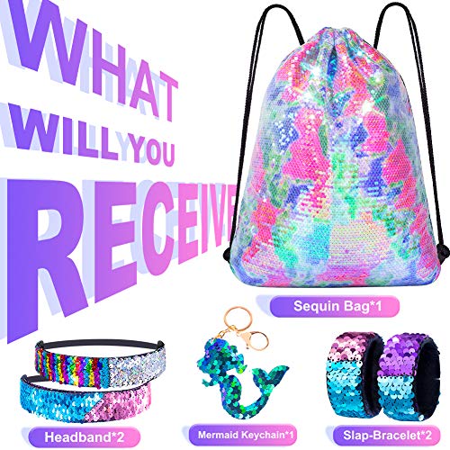 GA&EN Mermaid Reversible Sequin Drawstring Backpack/Bag Clear Iridescent Sequin+Colorful Fabric for Kids Girls - color: 16-clear Iridescent Sequin+colorful Fabric