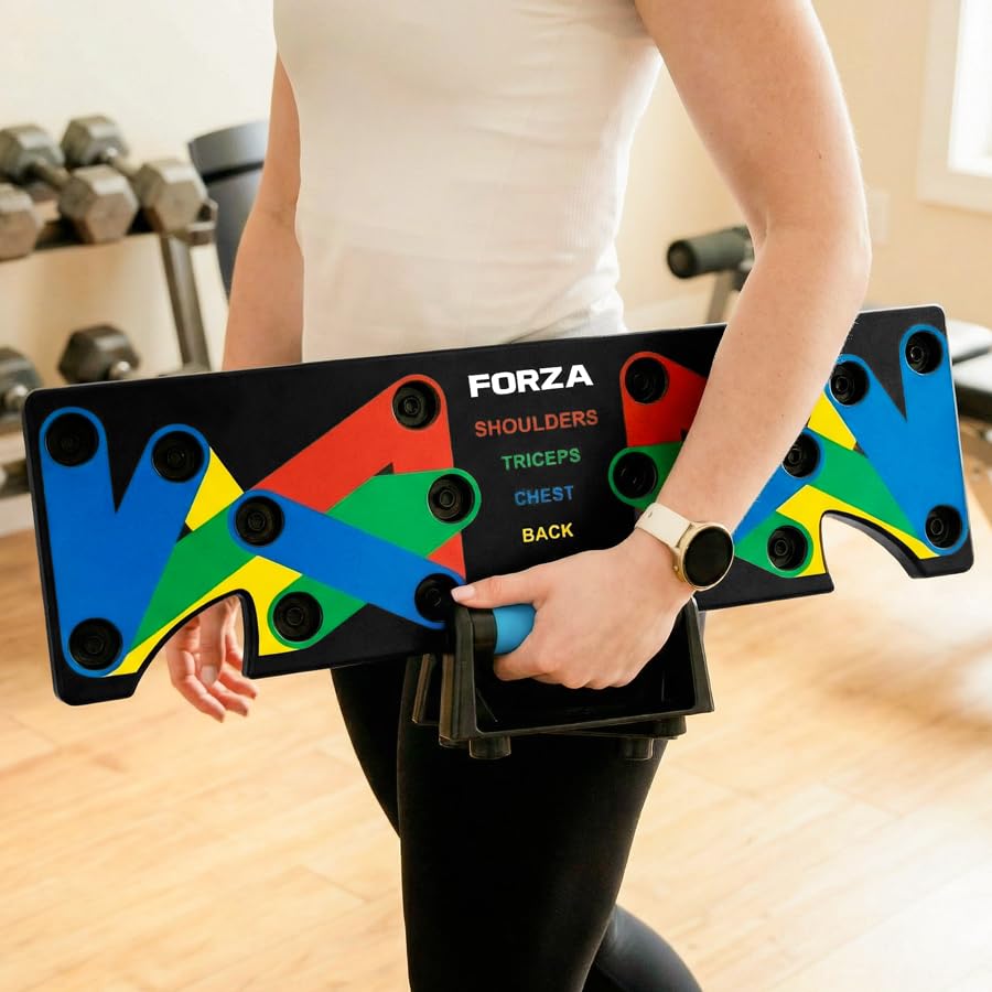 FORZA Push Up Board & Bar Set - 9-in-1 Push Up Board for Chest, Shoulders, Triceps & Back - Portable Home Gym Strength Training Board with Foam Cushioned Handles