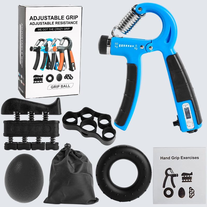 Grip Strength Trainer, Hand Grip Exerciser Strengthener Forearm with Adjustable Resistance 11-132 Lbs (5-60kg) - color: blue