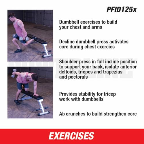 Body-Solid Powerline Folding Bench - 7-Position Adjustable Weight Bench for Home Gym, Incline/Decline, No Assembly Required, Silver/Black