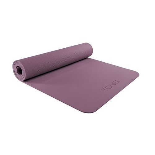 TONE Fitness Yoga Mat 1/4" Thick Non Slip Exercise & Pilates Mat for Home Workouts with Carrying Strap | Multiple Options - color: Purple, style: V Pattern