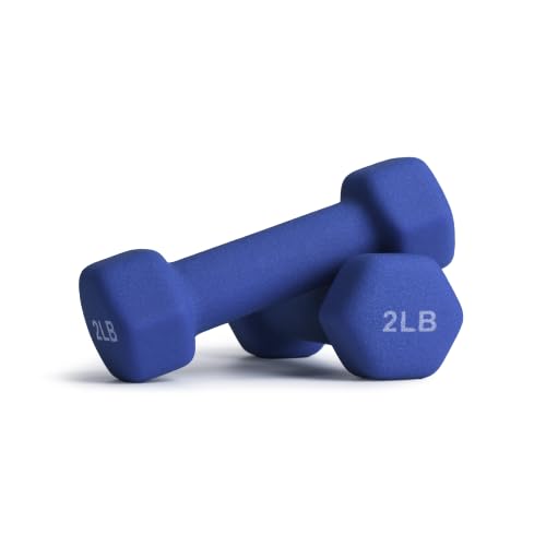 Portzon Dumbbells Neoprene with Non Slip Grip weight for Total Body Workout Exercise and Muscle Toning Compatible with of 2 Set,1-15 LB, Anti-Slip, Anti-roll, Hex Shape - color: Cobalt Blue, size: 02-Pound,Pair