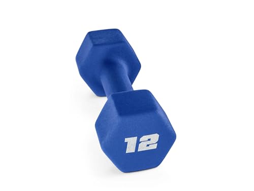 12 lb Neoprene Hex Dumbbell, Single, Non-Roll Design with Comfort Grip for Home Gym, Strength Training, HIIT Workouts for Men & Women