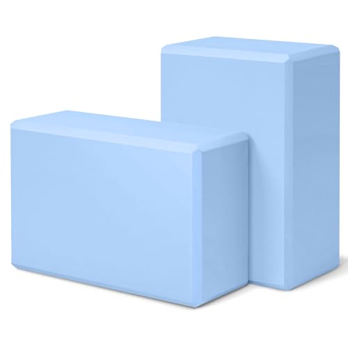 Yoga Block 2 Pack 9"x6"x3", Sturdy Yoga Foam Blocks, High Density & Non Slip Surface for Pilates & Stretching, Fitness Accessories for Stability & Balance