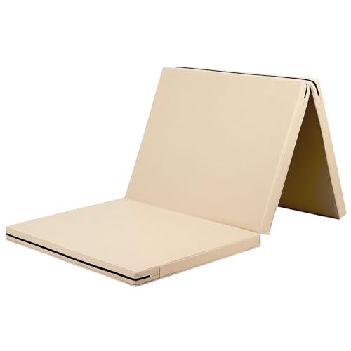 KaRaDaStyle Gymnastics Mat Folding Stretch Mats 71"x31"x2" Exercise Muscle Training Children Play Horizontal Bar Mat Yoga Sports Soundproof Home Use - color: Beige/3-fold