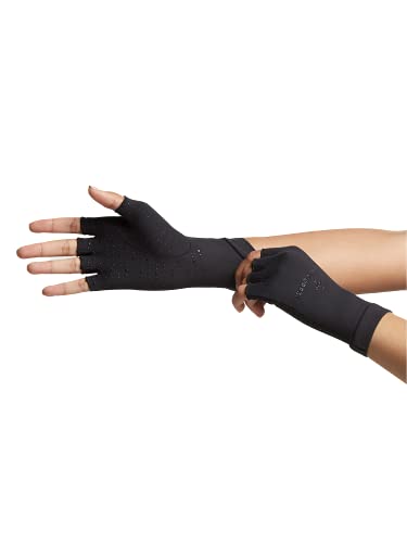 Tommie Copper Core Compression Half Finger Gloves, Unisex, Men & Women, Gloves for Hand Stiffness, Swelling & Joint Support - color: Black, size: Medium