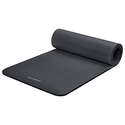 Retrospec Solana Yoga Mat Thick 1/2in Non-Slip Workout Mat with Nylon Strap - 72x24in Exercise Mat for Pilates, Stretching & Fitness - BPA Free, Easy Clean - color: Graphite