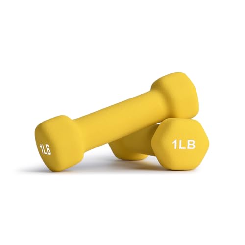 Portzon Dumbbells Neoprene with Non Slip Grip weight for Total Body Workout Exercise and Muscle Toning Compatible with of 2 Set,1-15 LB, Anti-Slip, Anti-roll, Hex Shape - color: Sunshine, size: 01-Pound,Pair