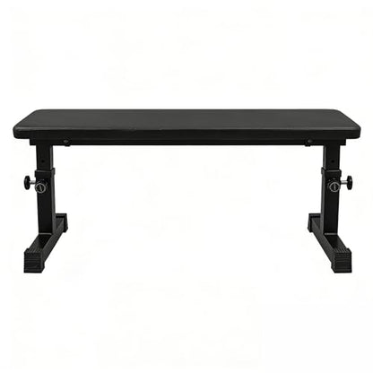 RAKON Height Adjustable Utility Flat Weight Bench 300 lbs Capacity for Strength Training and Ab Exercises, Black