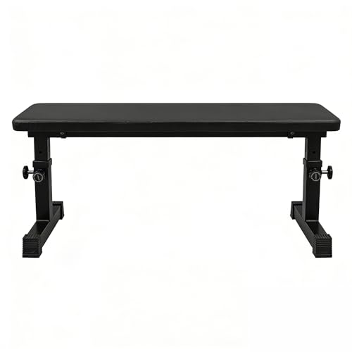 RAKON Height Adjustable Utility Flat Weight Bench 300 lbs Capacity for Strength Training and Ab Exercises, Black