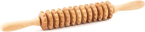 2 Pcs Wooden Sturdy Lymphatic Drainage Roller & Back Massager with Ropes, Maderotherapy, Body Sculpting- Recommended by Professionals (Roller & Massager) - color: Roller & Massager