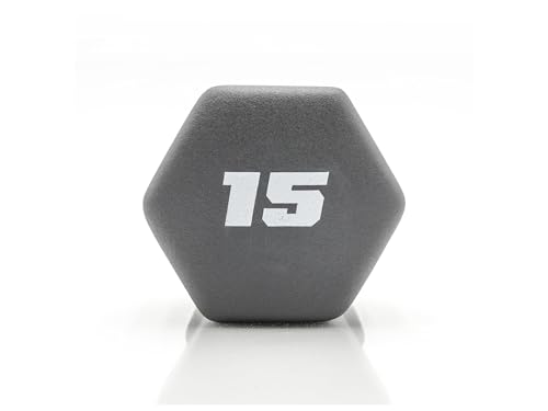 15 lb Neoprene Hex Dumbbell, Single, Non-Roll Design with Comfort Grip for Home Gym, Strength Training, HIIT Workouts for Men & Women