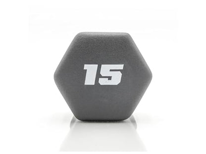 15 lb Neoprene Hex Dumbbell, Single, Non-Roll Design with Comfort Grip for Home Gym, Strength Training, HIIT Workouts for Men & Women