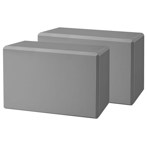 Yoga Blocks 2 Pack 3x6x9IN Foam Block Supportive Latex-Free with Beveled Edges, Non-Slip Exercise Blocks for Pilates, Meditation, Balance, Stretching and Deep Poses - color: 2PACK-369-Grey