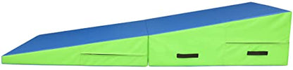 PRISP Folding Incline Gym Mat - Extra Long 71 x 28 x 14 in Wedge Gymnastics Tumbling Mat for Kids - color: Green; Blue