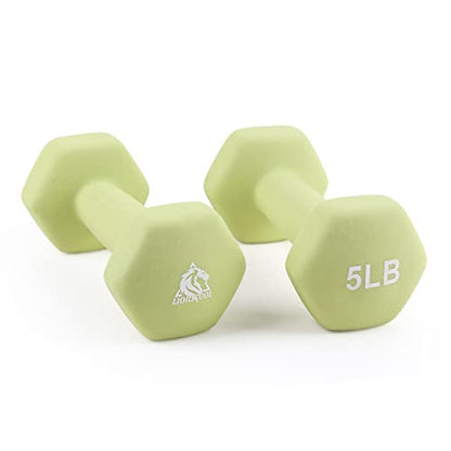 LIONSCOOL Set of 2 Neoprene Coated Dumbbell Hand Weights, Anti-Slip and Anti-Roll Hex Dumbbells in Pair for Strength Training, Resistance Training - style: Sage 5lb Pair