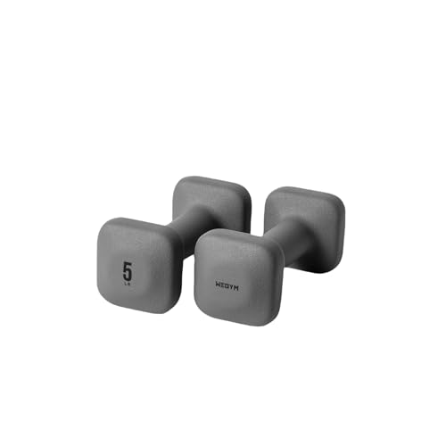 WeGym SafeGrip Square Dumbbells with Anti Slip Handles, Aesthetic Free Weights for Home Workouts, Stable Design Prevents Rolling during Floor Exercises - color: Slate, style: 5LB Pair
