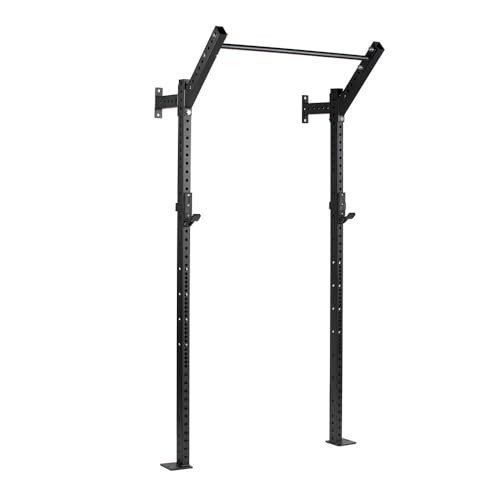 Titan Fitness T-3 Series Space Saving Rack, 91" Height x 12" Depth, Compact Wall Mounted Power Rack, 2x3 11-Gauge Steel Uprights, Includes J-Hooks & Pull-Up Bar, Space Efficient Design