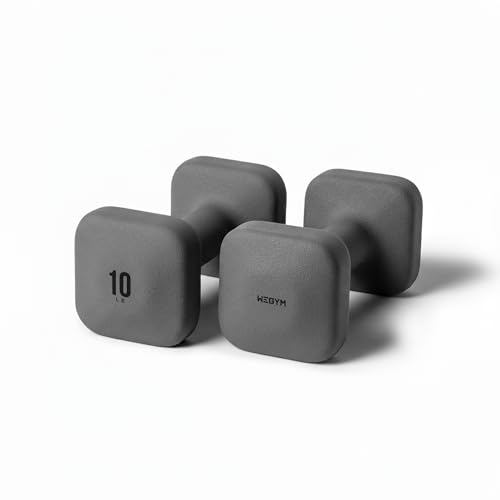 WeGym SafeGrip Square Dumbbells with Anti Slip Handles, Aesthetic Free Weights for Home Workouts, Stable Design Prevents Rolling during Floor Exercises - color: Slate, style: 10LB Pair