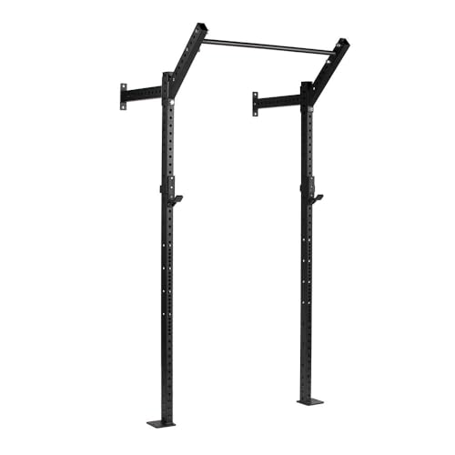 Titan Fitness T-3 Series Space Saving Rack, 91" Height x 24" Depth, Compact Wall Mounted Power Rack, 2x3 11-Gauge Steel Uprights, Includes J-Hooks & Pull-Up Bar, Space Efficient Design