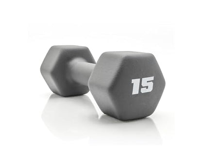 15 lb Neoprene Hex Dumbbell, Single, Non-Roll Design with Comfort Grip for Home Gym, Strength Training, HIIT Workouts for Men & Women