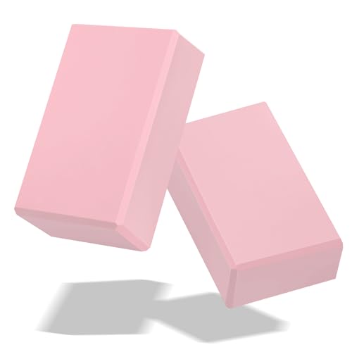 Yoga Blocks 2 Pack 3x6x9IN Foam Block Supportive Latex-Free with Stretch Band, Non-Slip Exercise Blocks for Pilates, Meditation, Balance, Stretching and Deep Poses - color: 2PACK-Pink
