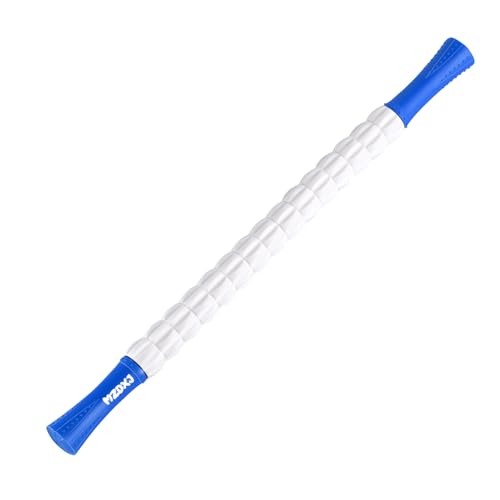 Muscle Roller Massage Roller Stick- Deep Tissue Fascia Blaster for Myofascial Pain Relief, Lymphatic Drainage & Body Sculpting, Handheld Physical Therapy & Recovery Tool (Blue White) - color: Blue White
