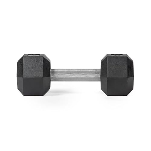 Titan Fitness Free Weights, Rubber Coated Hex Dumbbell, Straight Stainless Steel Handle, Strength Training, Full Body Workout - style: Fixed