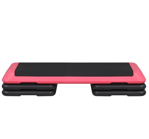 ZENY 43'' Exercise Aerobic Step Platform, Adjustable Fitness Stepper with 4 Stackable Risers, Aerobics Stepper Workout Stepper for Home Gym Cardio Strength & Training - color: Rose Pink