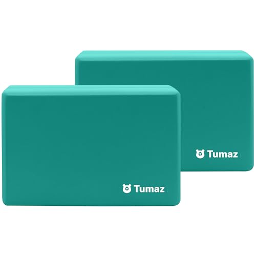 Tumaz Non-Slip Yoga Blocks 2-Pack - High Density/Lightweight EVA Foam & Natural Cork for Stability, Premium Set with E-Book Included - color: green-2ps