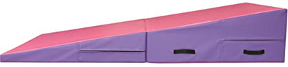 PRISP Folding Incline Gym Mat - Extra Long 71 x 28 x 14 in Wedge Gymnastics Tumbling Mat for Kids - color: Purple; Pink