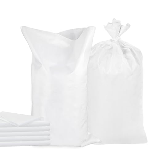 50 Pack Empty Sandbags with Ties,14x26 inches Woven Polypropylene Sand Bags(White)