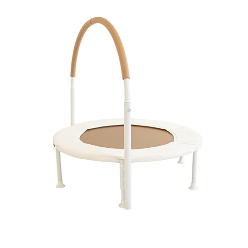 36" Kids and Toddler Mini Trampoline, Aesthetic Indoor and Outdoor Small Baby Trampoline with Removable Handle, Ultra Safe No-Gap Elastic Spring Design - color: Sand
